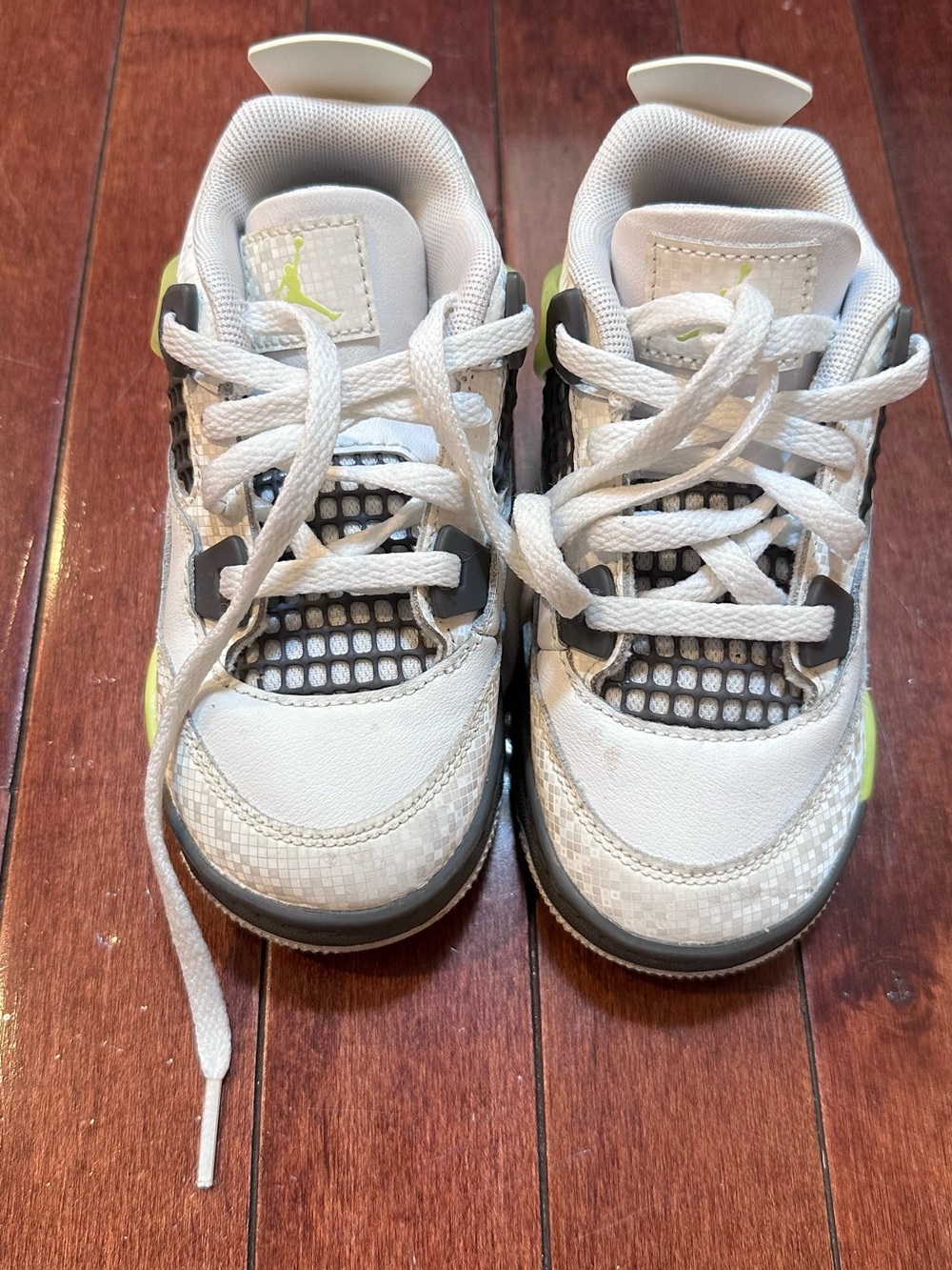 Nike Kids Jordan’s White and Neon Yellow Lace-Up Sneakers